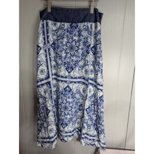 Ashley Stewart skirt 14/16 Blue denim & design long flowy NWT